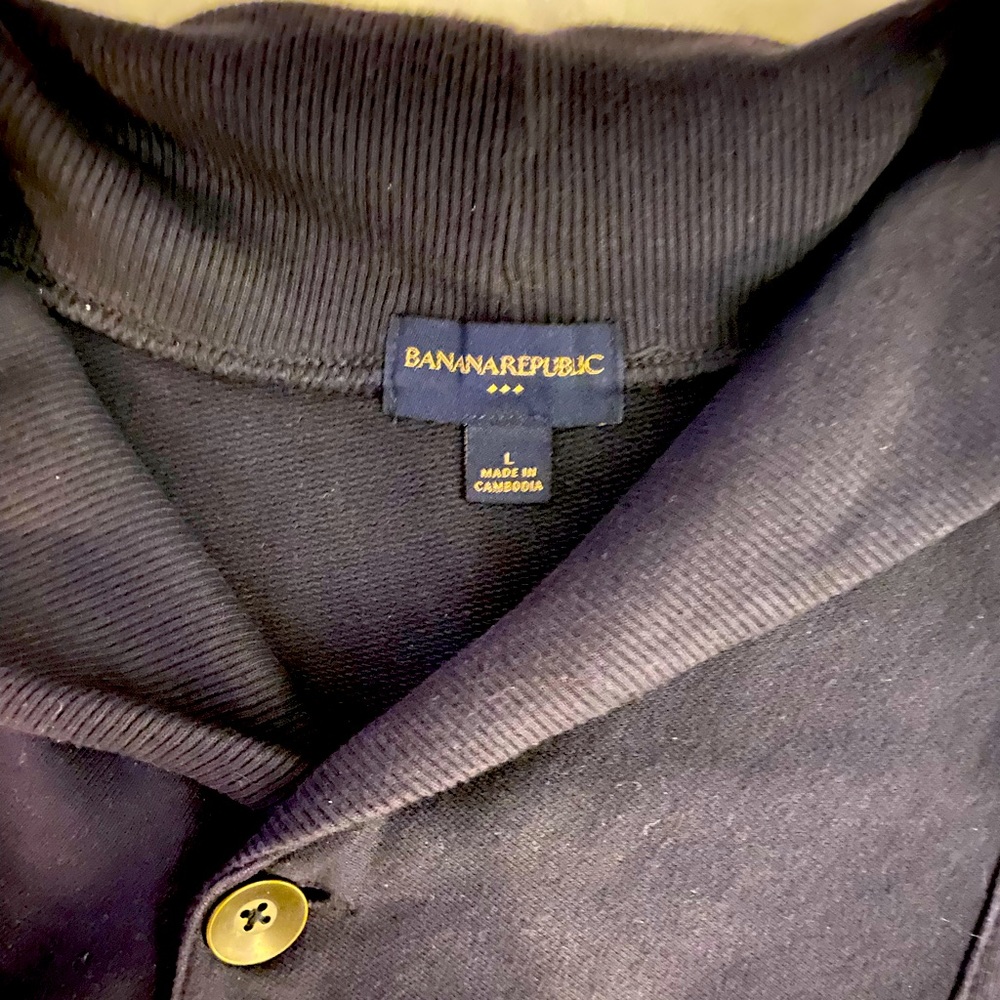 Classic Banana Republic shawl neck sweater with bronze buttons
